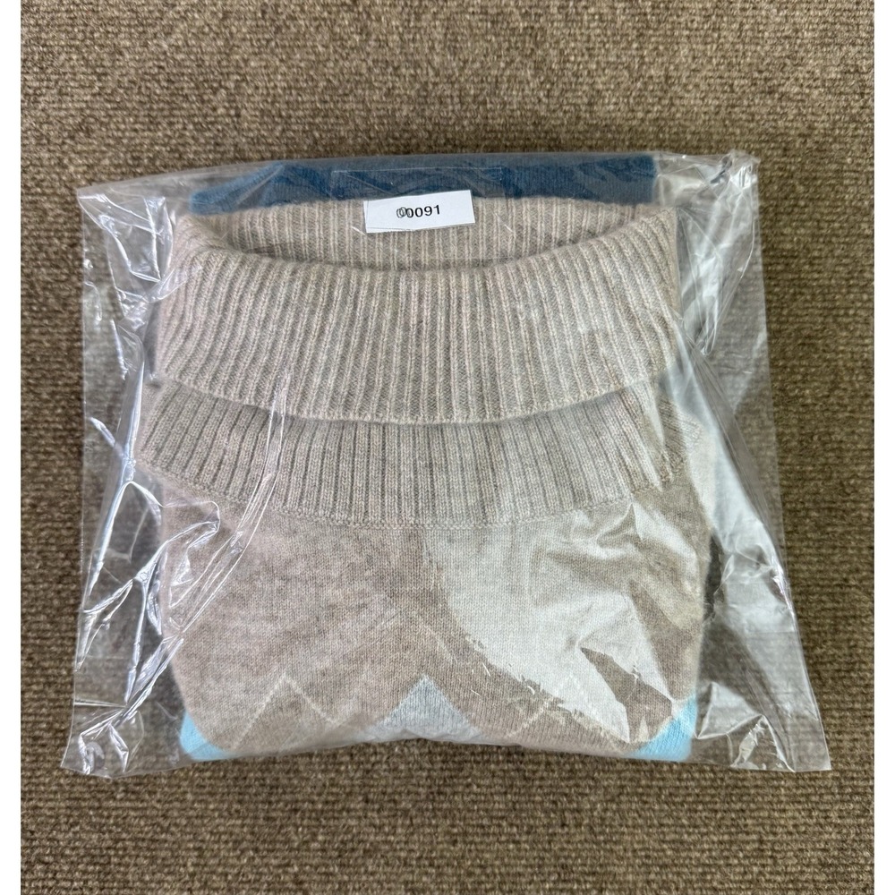 Lands' End Women's 100% Cashmere Turtleneck Sweater Petite L (14-16) Argyle Knit - Picture 9 of 9